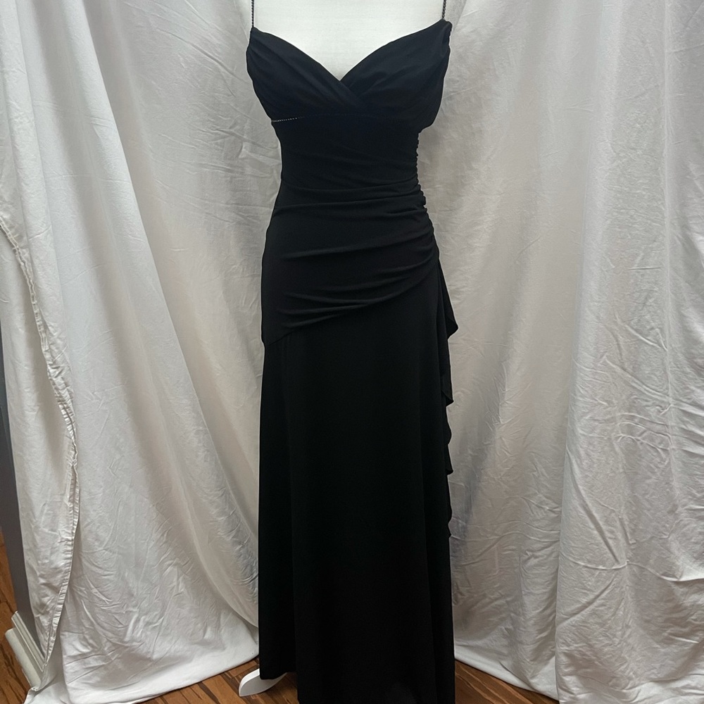 Black cocktail Dress Rhinestone Spaghetti Straps